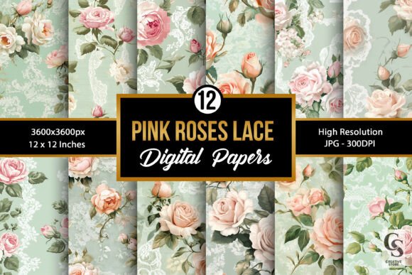 Download Pastel Pink Roses &amp; Green Lace Patterns - Lace patterns Collection